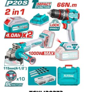 Kit de Herramientas inalámbricas TOTAL TCKLI20273 (Taladro + Amoladora Brushless 20V)