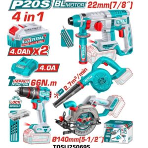 Kit de herramientas inalámbricas 20V Total TOSLI250695 (4 herramientas + soplador)