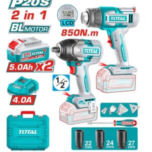 Kit Industrial TOTAL 20V (TOSLI250983): Llave de Impacto 850Nm + Pistola de Calor