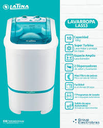 LAVARROPA SEMI AUTOMATICA  LATINA  10 KG  7 PROGRAMAS DE LAVADO